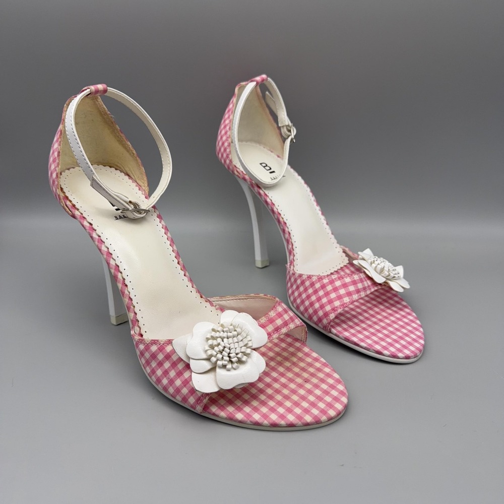 Bakers Heels Womens Size 7B Pink Gingham Ankle Mary Ann Shoes Flower Picnic Cute